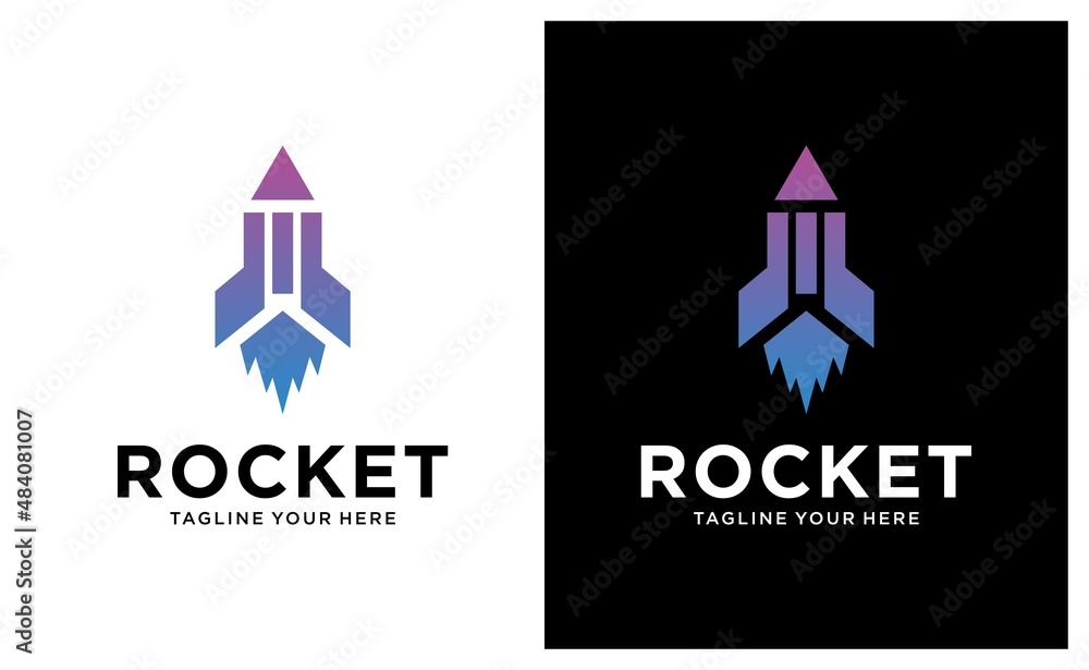 rocket logo with an illustration of a rocket sliding upwards reflecting