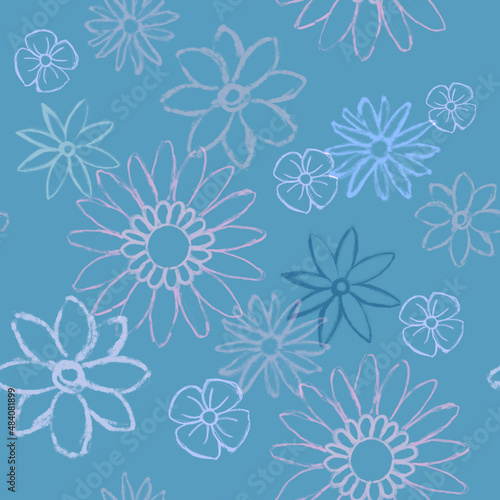 seamless floral pattern against blue background.
