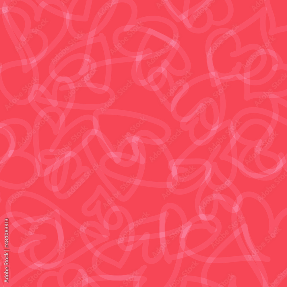 Seamless romantic pattern with hand drawn red hearts. Colorful doodle hearts on red background. Ready template for design, postcards, print, poster, party, Valentine's day, vintage textile. Vector. Seamless romantic pattern with hand drawn red hearts. Colorful doodle hearts on red background. Ready template for design, postcards, print, poster, party, Valentine's day, vintage textile. Vector.