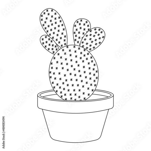 Cactus Doodle Vector. cactus plants in a cartoon style. Line art with no fill. Cactus plant in a flower pot. Potted house plants. Isolated on white background.