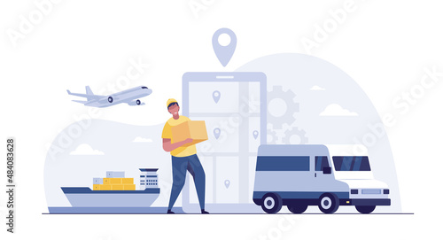Global Logistics Concept Freight Forwarder, Airline, Airfreight Container Ships, Customer Choice of Order Shipping Type, Worldwide Distribution.