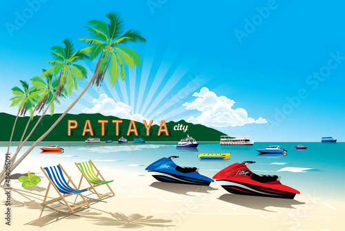 BEAUTIFUL PATTAYA SUMMER BEACH IN THAILAND VECTOR.