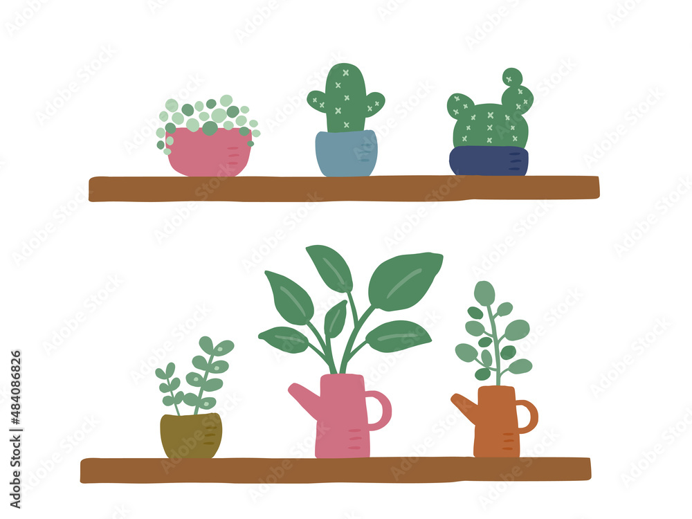かわいいボタニカル観葉植物セット/手描きイラスト かわいいボタニカル観葉植物セット/手描きイラスト