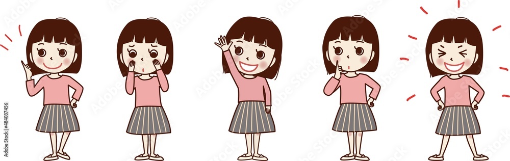 笑顔の子どものセットイラスト。