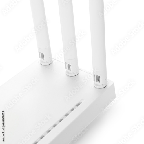 Wi-Fi router with antennas on white background