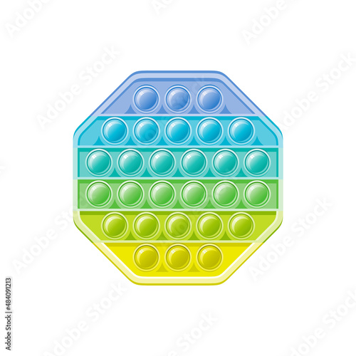 Fidget toy. Popit sensory vector toy. Rainbow octagon popular pop it. 3d realistic antistress fidgeting toy. Bubble popit fidget vector. Child kid anti stress sensory icon. Cartoon baby illustration