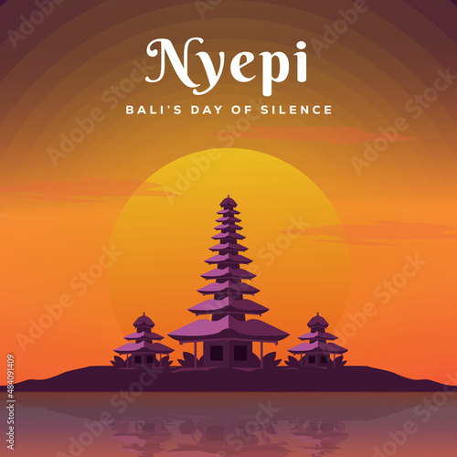 Nyepi illustration greeting. bali's day of silence design photo