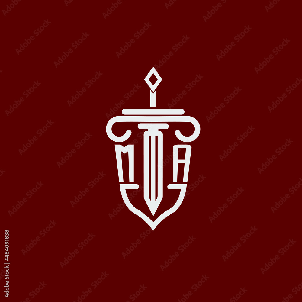 MA initial logo monogram design for legal lawyer vector image with sword and shield - obrazy, fototapety, plakaty 