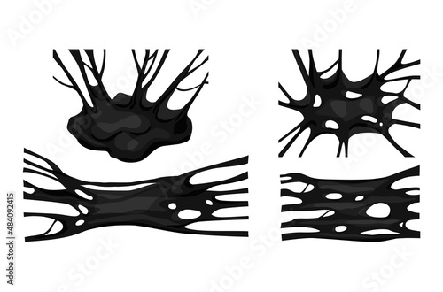 Black sticky slime set . Frame of dark petroleum. Popular kids sensory toy vector illustration. Vector abstract design element photo