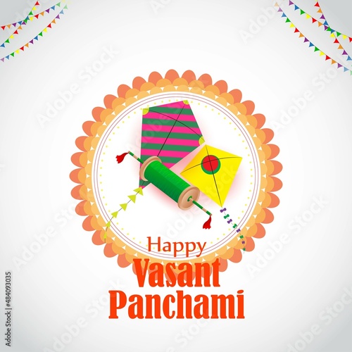 Vector illustration of Happy Basant Panchami banner; photo