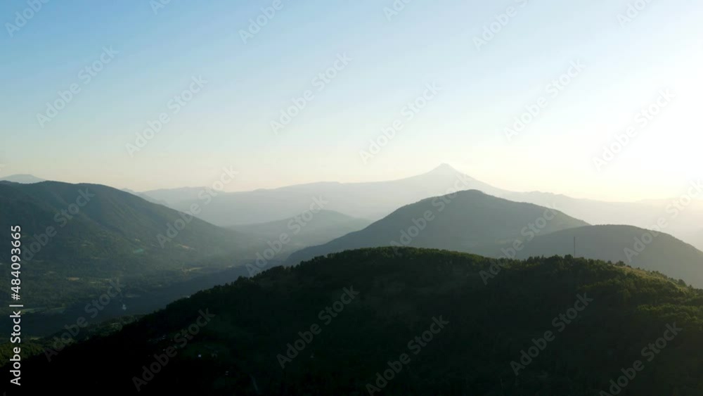 Aerial panorama of the mountains and the villarrica volcano in the background - drone shot Aerial panorama of the mountains and the villarrica volcano in the background - drone shot