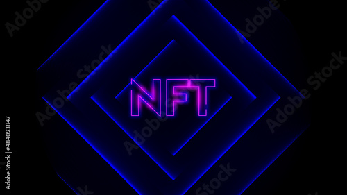 concept of NFT background Theme, non-fungible tokens with outline neon, Glowing neon light. unique crypto art.