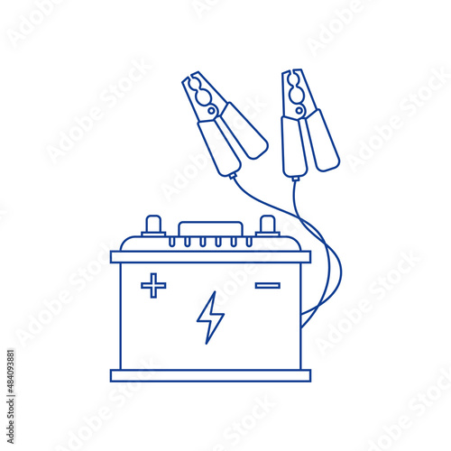 Jump start a car. Battery icon in line art. Maintenance. Vector stock illustration