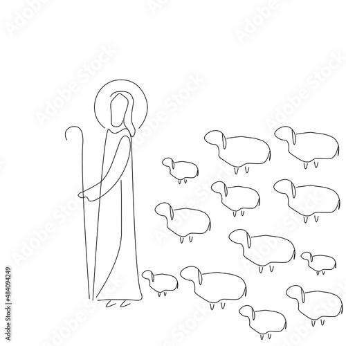 Jesus Christ the good shepherd with the lambs vector illustration