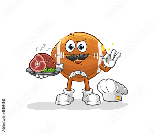 rugby ball chef with meat mascot. cartoon vector