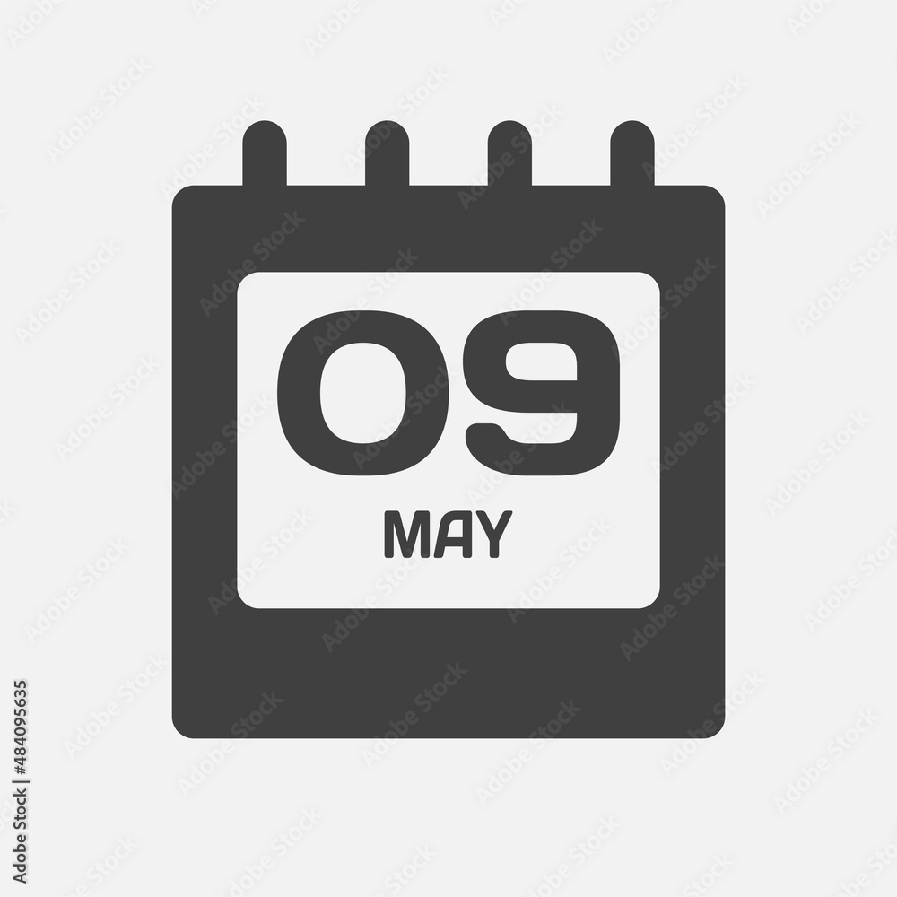 Icon day date 9 May, template calendar page Icon day date 9 May, template calendar page