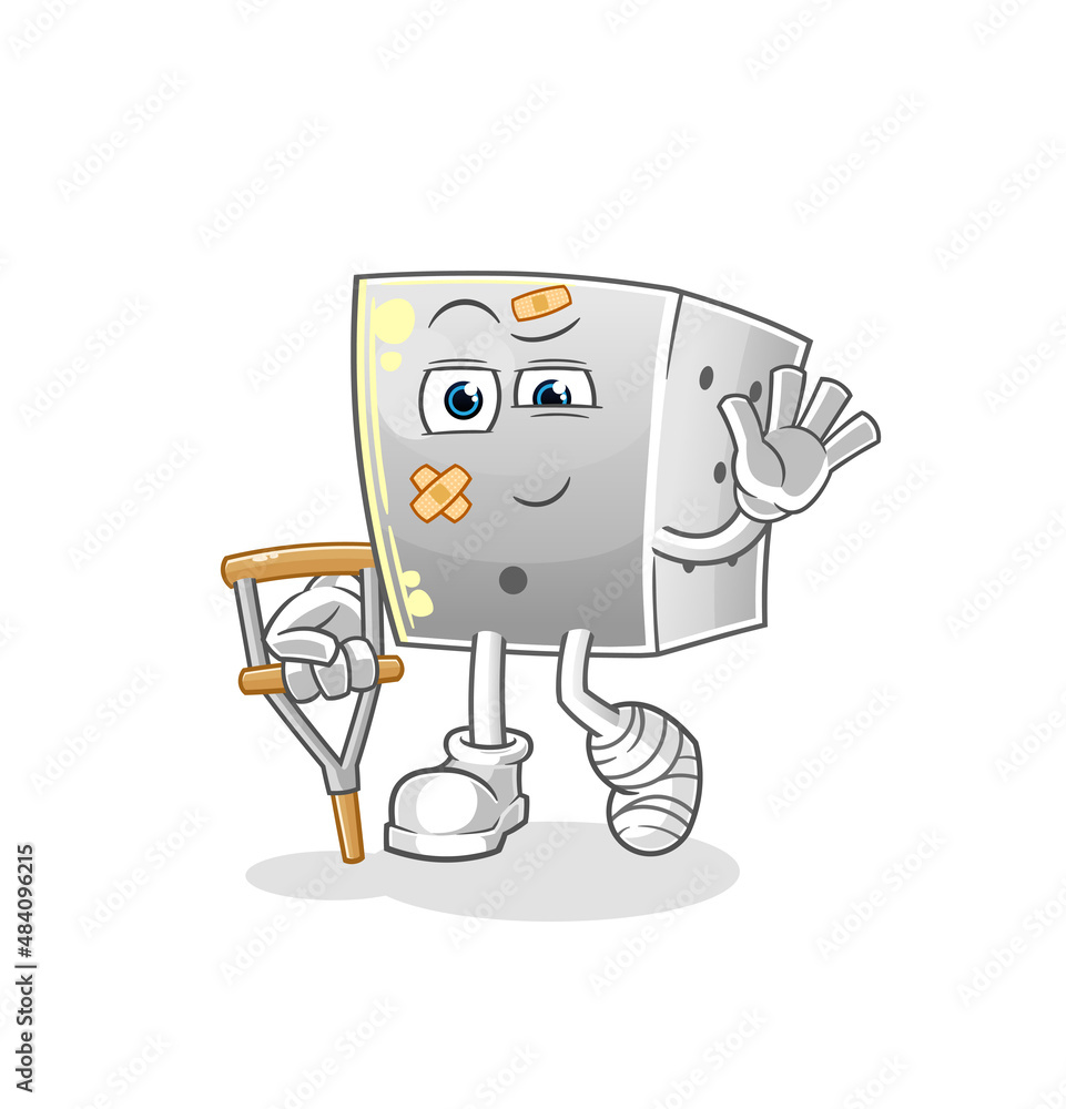 dice sick with limping stick. cartoon mascot vector dice sick with limping stick. cartoon mascot vector