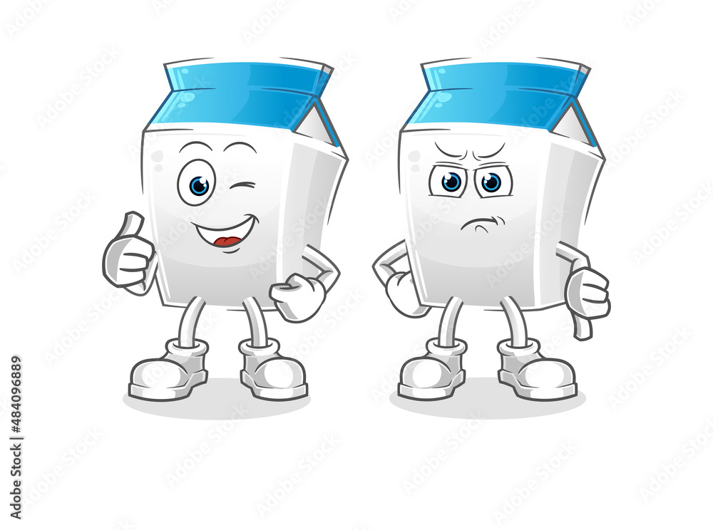 milk thumbs up and thumbs down. cartoon mascot vector milk thumbs up and thumbs down. cartoon mascot vector