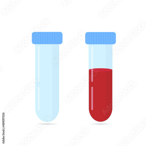 Covid-19 test. Tubes with blood sample, saliva. Coronavirus rapid test. Vector illustration.
