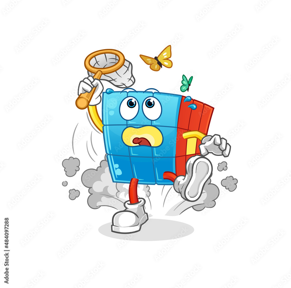 Rubik's Cube catch butterfly illustration. character vector Rubik's Cube catch butterfly illustration. character vector