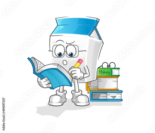 milk studying mascot. cartoon vector