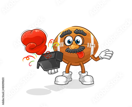 rugby ball prank glove in the box. cartoon mascot
