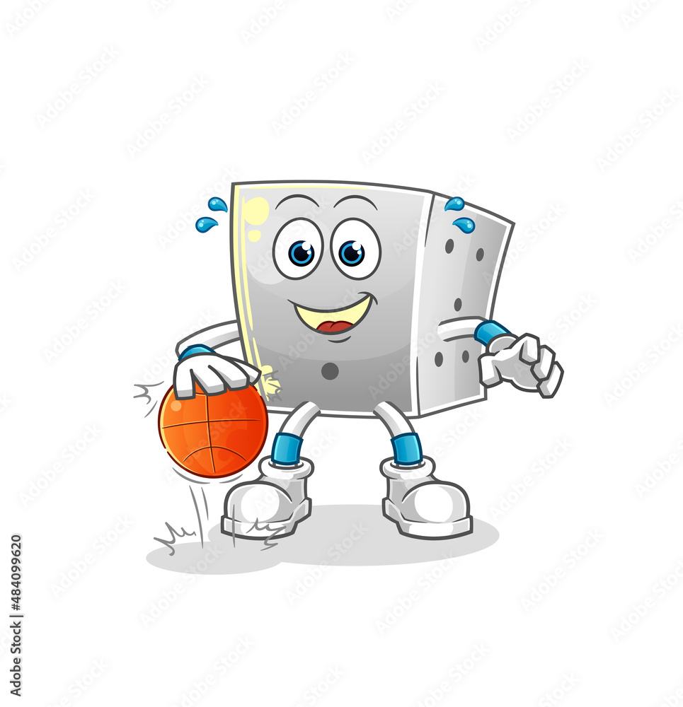 Fototapeta premium dice dribble basketball character. cartoon mascot vector