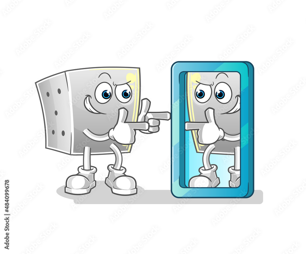 dice looking into mirror cartoon. cartoon mascot vector dice looking into mirror cartoon. cartoon mascot vector