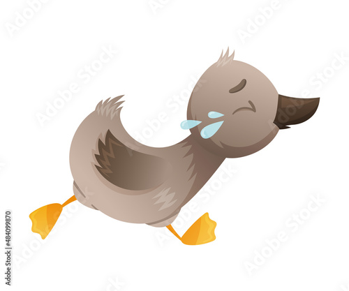 Unhappy crying running ugly duckling cartoon vector illustration