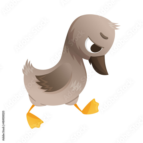 Sad ugly duckling cartoon vector illustration on white background