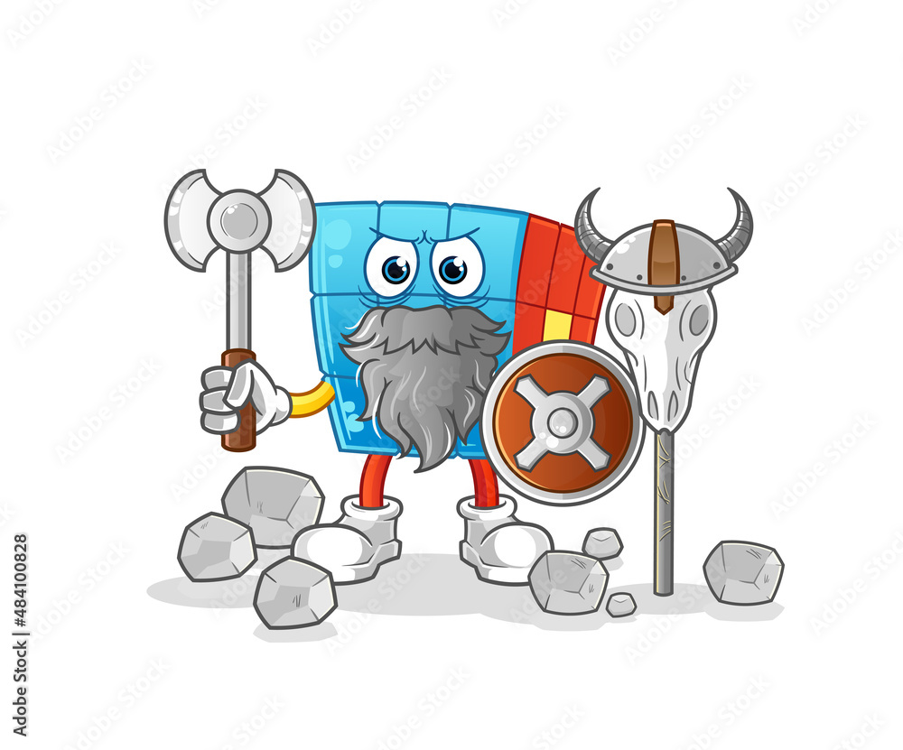 Rubik's Cube viking with an ax illustration. character vector Rubik's Cube viking with an ax illustration. character vector
