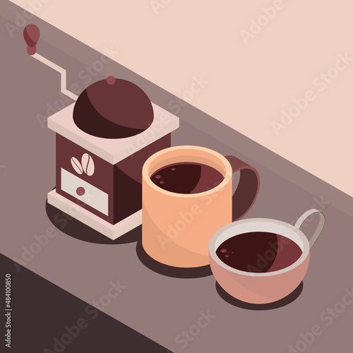 coffee grinder and cups