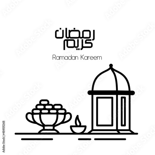 ramadan iftar party celebration line style vector, Lantern and Sweet Dates for Islamic 
