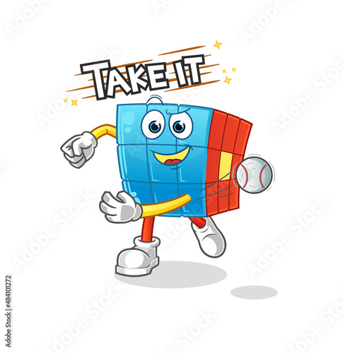 Rubik's Cube throwing baseball vector. cartoon character