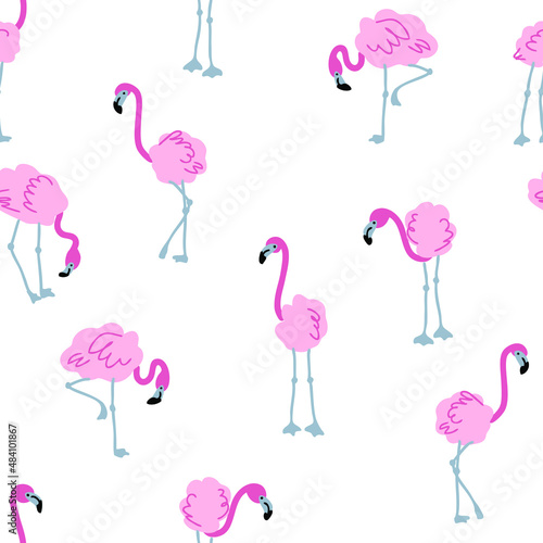 Hand drawn seamless pattern with flamingo. Perfect for T-shirt, textile and print. Doodle vector illustration for decor and design. 