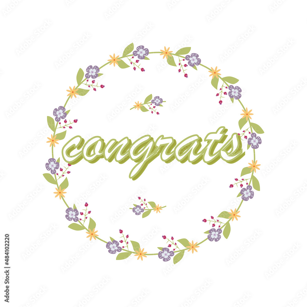 congratulations written in the center of a circle of flowers