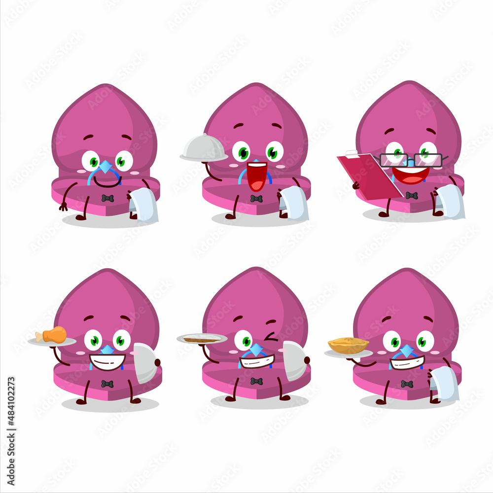 Fototapeta premium happy pink love ring box waiter cartoon character holding a plate