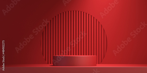 3d abstract background chinese style with product podium mockup on red background,3d render illustration