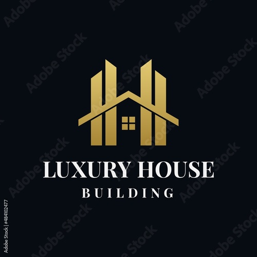 Golden Luxury House Building Architecture and Initial letter H logo design vector 