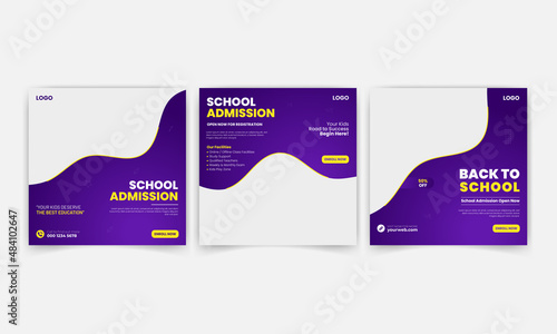 School education admission social media post and web banner template, back to school social media post, editable vector,