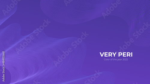 Fluid poster cover with modern very peri color of the year 2022. Violet and purple abstract geometrical template with blend shapes.