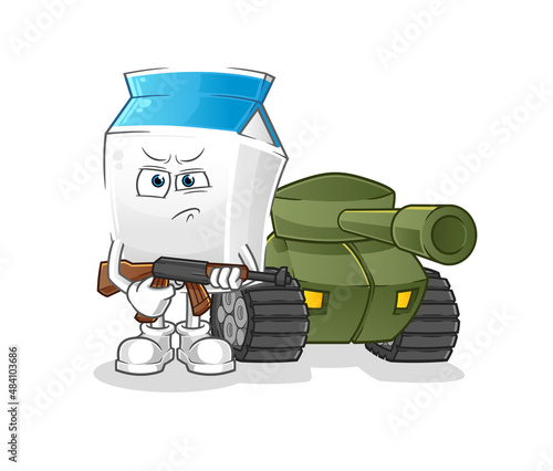 milk soldier with tank character. cartoon mascot vector