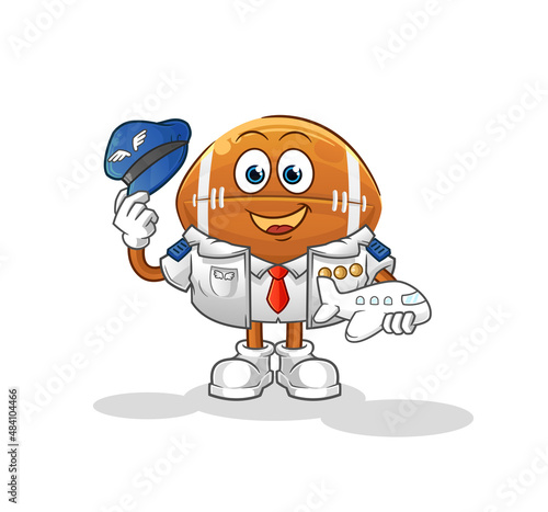 rugby ball pilot mascot. cartoon vector