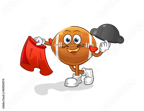 rugby ball matador with red cloth illustration. character vector