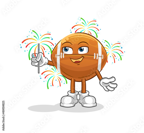 rugby ball with fireworks mascot. cartoon vector