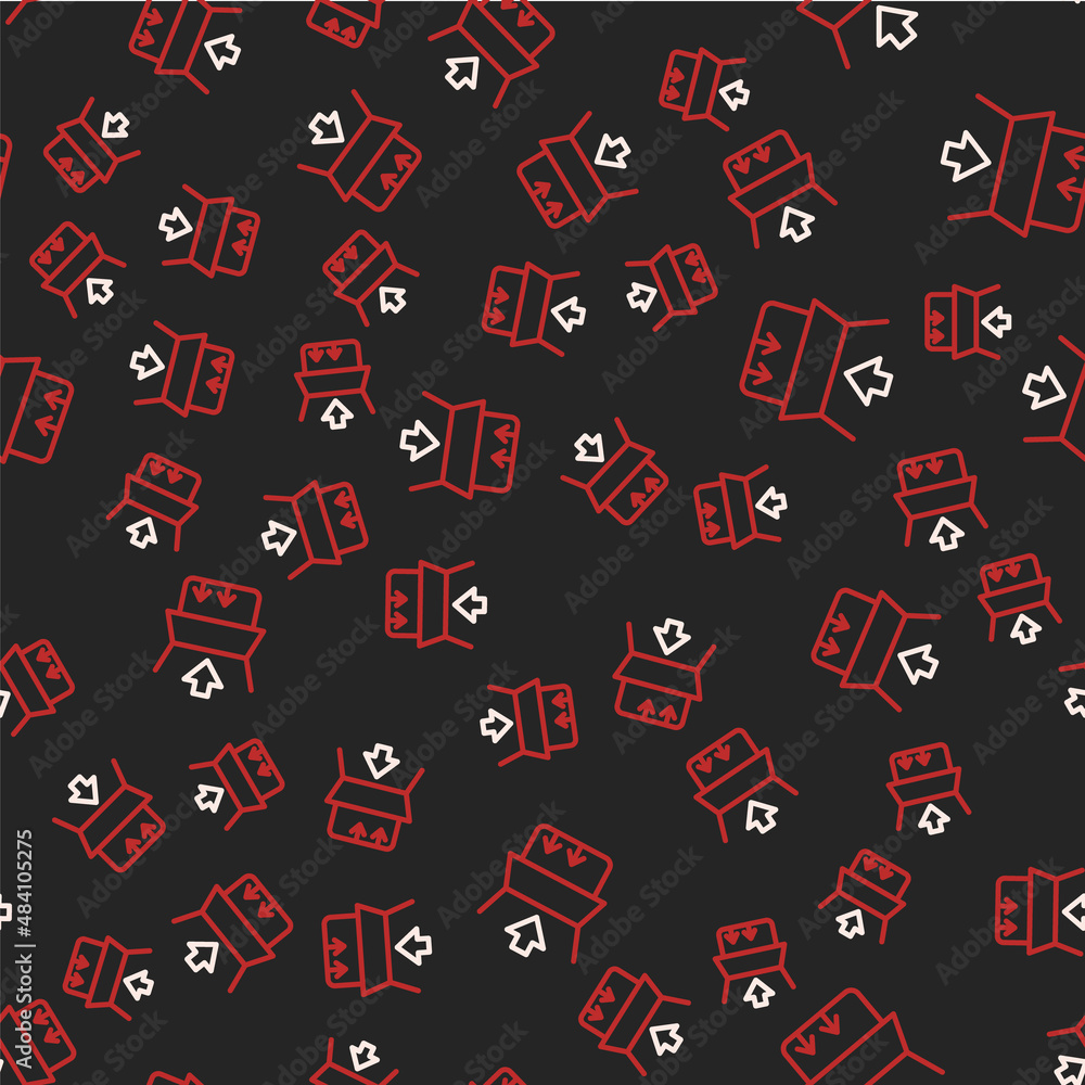 Line Carton cardboard box icon isolated seamless pattern on black background. Box, package, parcel sign. Delivery and packaging. Vector Line Carton cardboard box icon isolated seamless pattern on black background. Box, package, parcel sign. Delivery and packaging. Vector