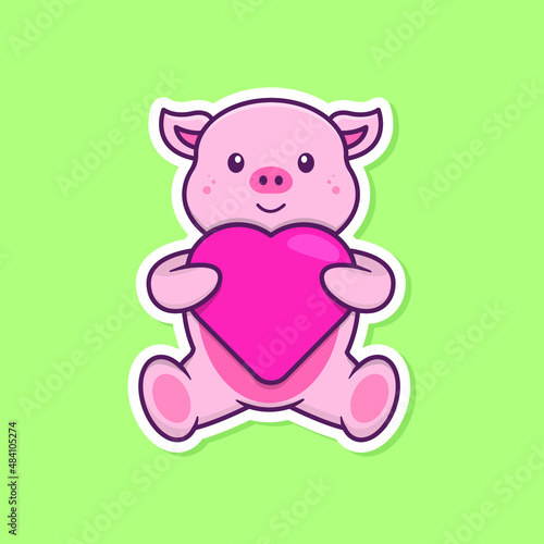 Cute Pig Sticker with Heart