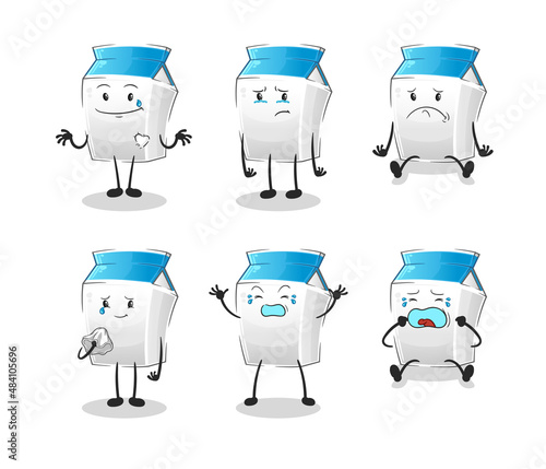 milk sad group character. cartoon mascot vector