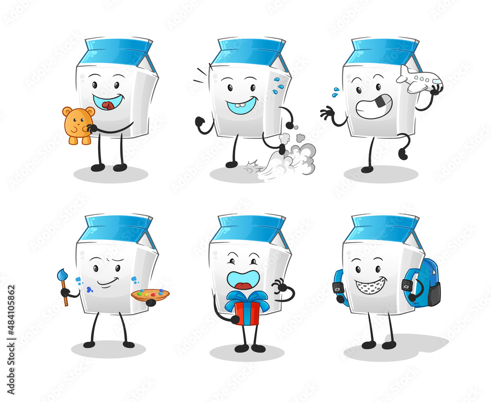 milk children group character. cartoon mascot vector milk children group character. cartoon mascot vector