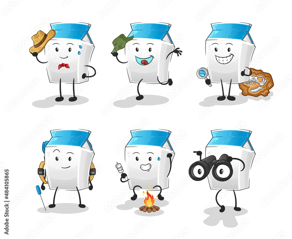 milk adventure group character. cartoon mascot vector milk adventure group character. cartoon mascot vector